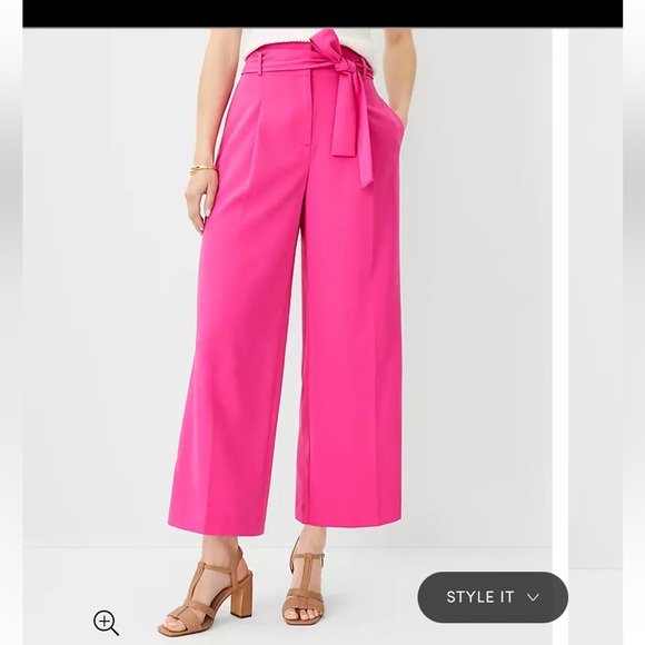 Ann Taylor bright pink wide ankle pant with tie belt women's 8p New with tags - Picture 1 of 5
